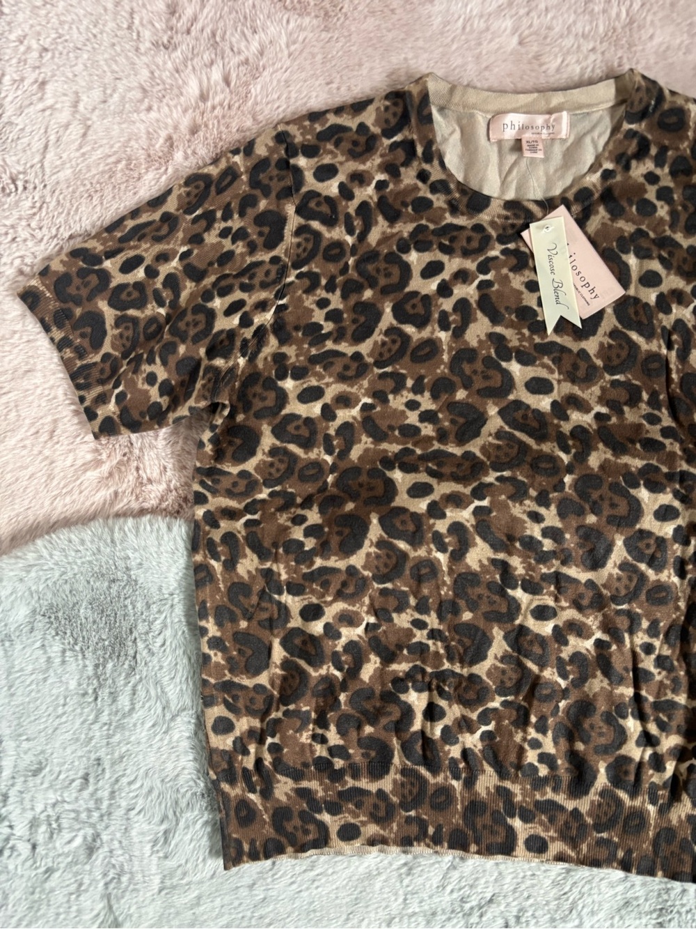 Philosophy leopard short sleeve sweater top